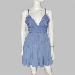 Windsor Periwinkle Blue Crotchet Bodice Open Back‎ Tie Closure Skater Dress